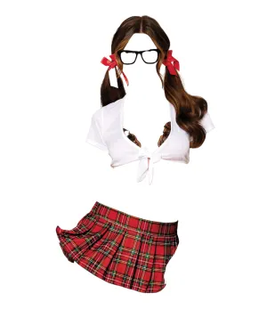 Dreamgirl Two-Piece 2 PC Schoolgirl Set with Crop Top and Pleated Mini Skirt Costume Red/White