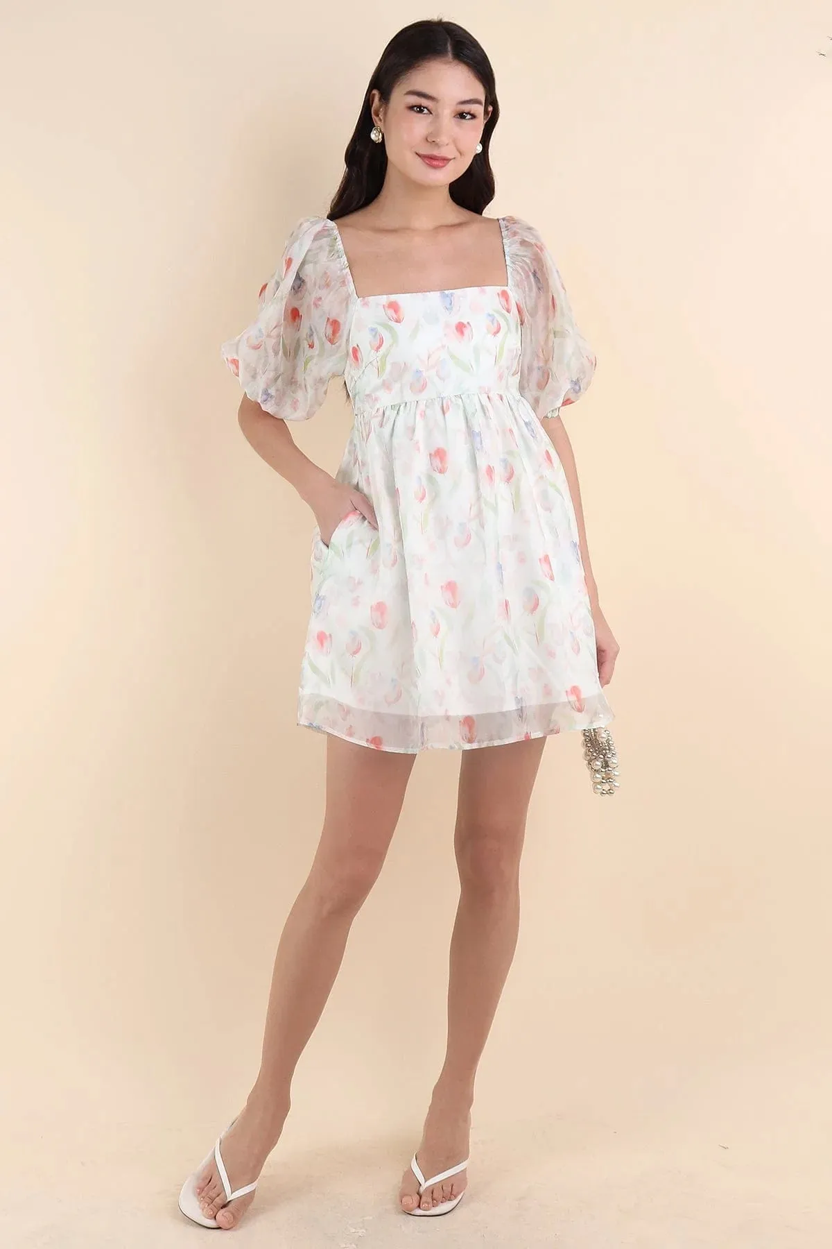 EDEN FLORAL BABYDOLL ROMPER DRESS IN CREAM