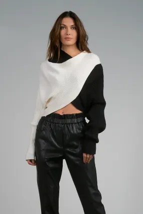 Elan Black Cream Color Block Crop Sweater