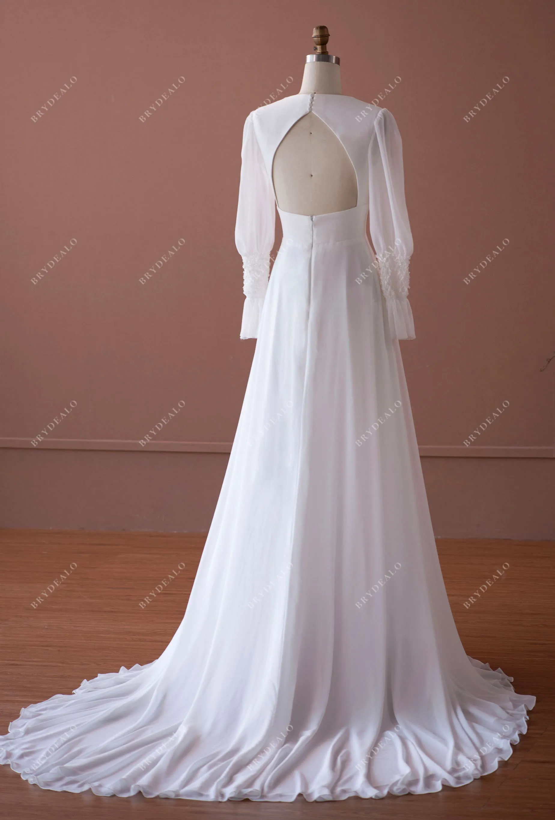 Elegant Designer Bubble Sleeve A-line Chiffon Wedding Dress