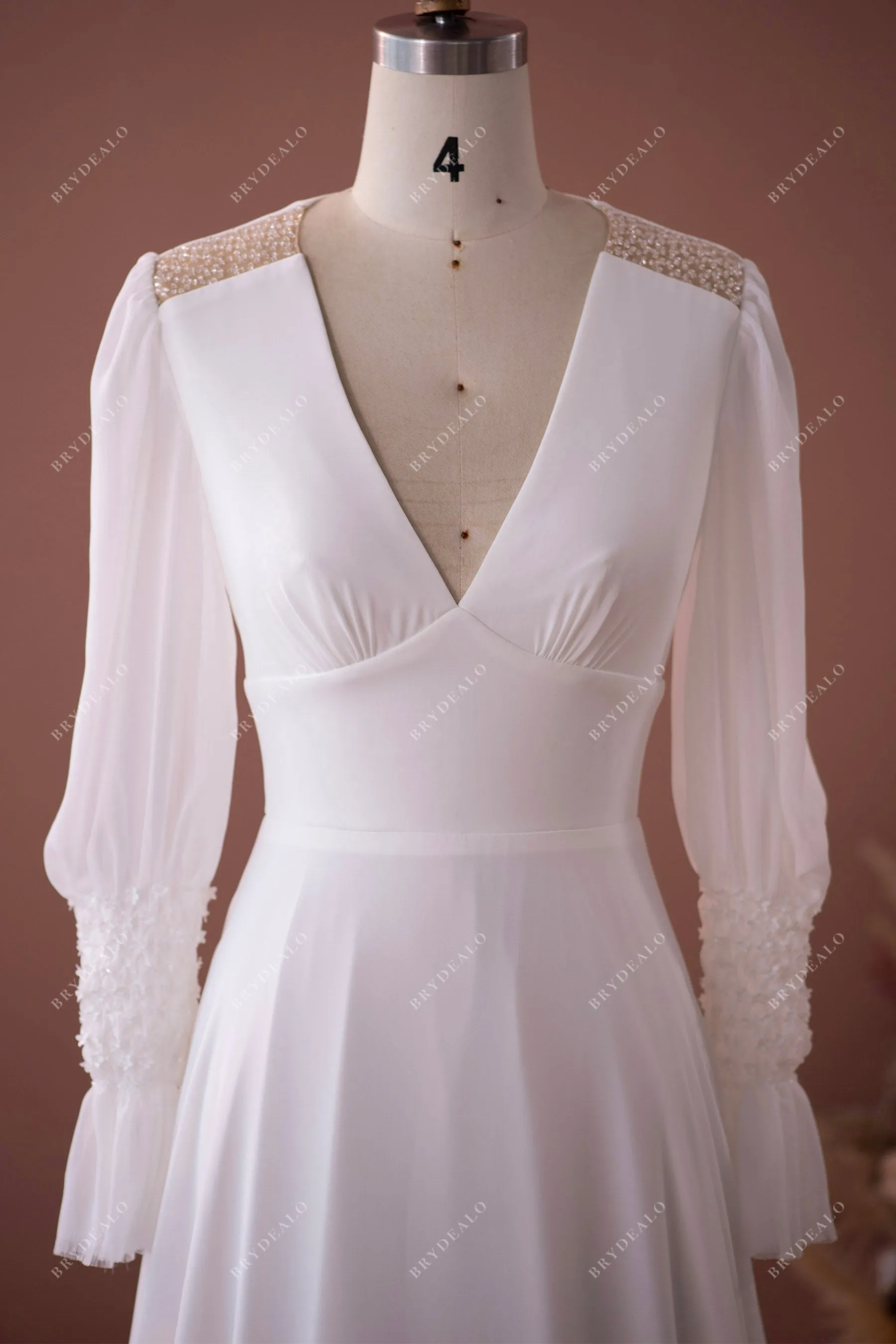 Elegant Designer Bubble Sleeve A-line Chiffon Wedding Dress