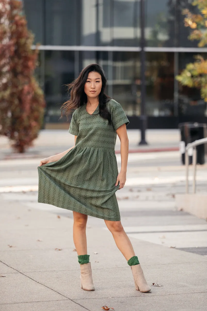 Eloise Handwoven Cotton Dress in Green Check - S, XL and XXL