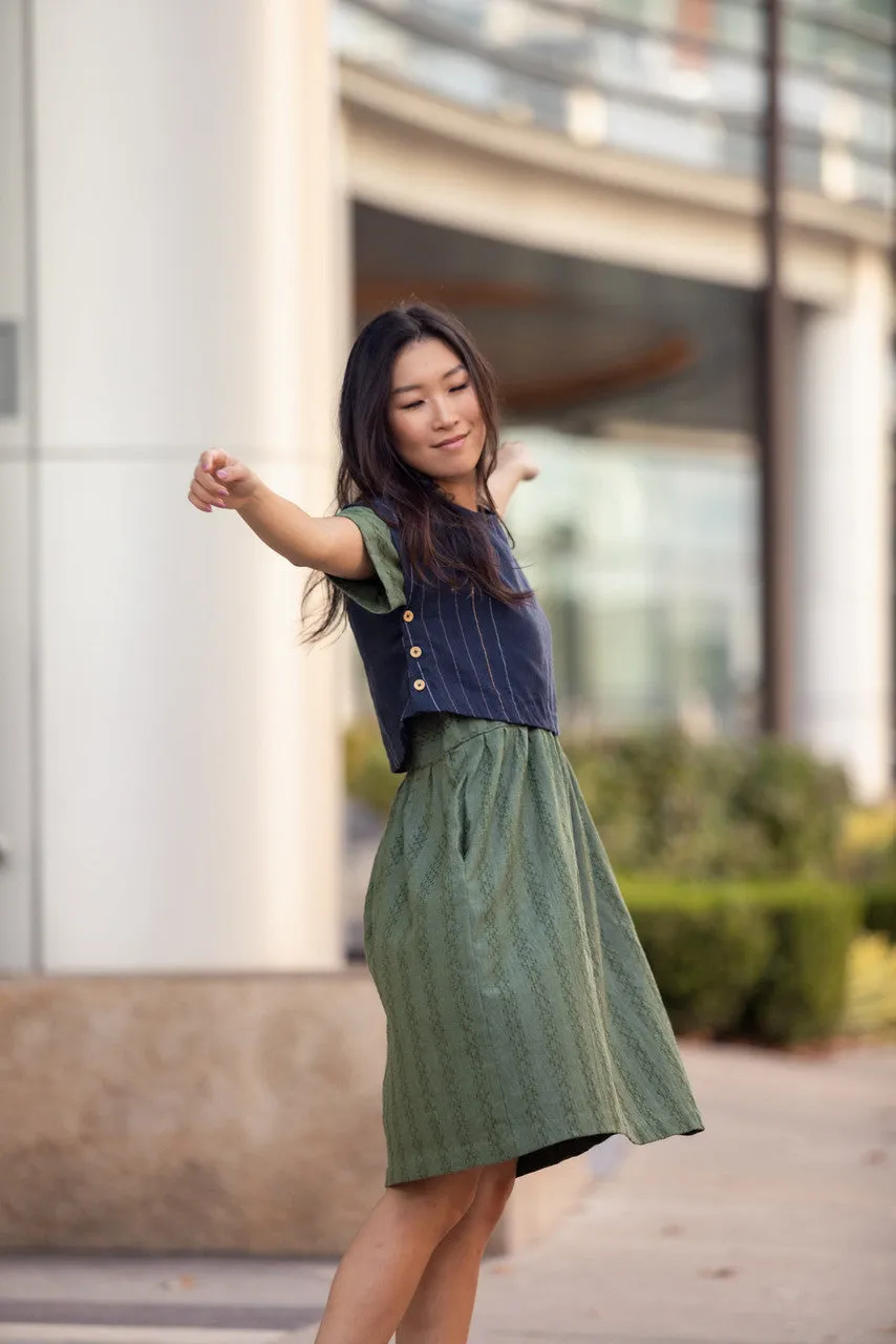 Eloise Handwoven Cotton Dress in Green Check - S, XL and XXL