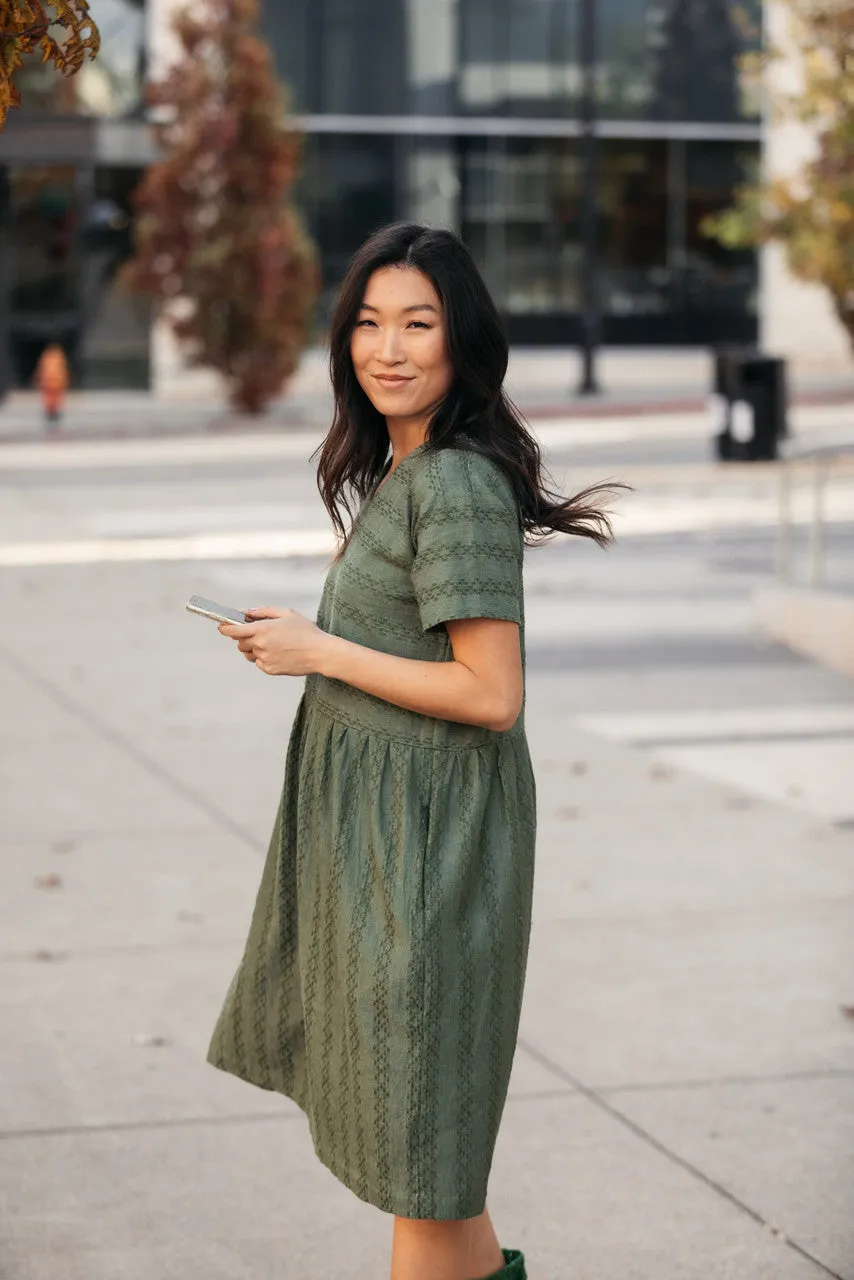 Eloise Handwoven Cotton Dress in Green Check - S, XL and XXL