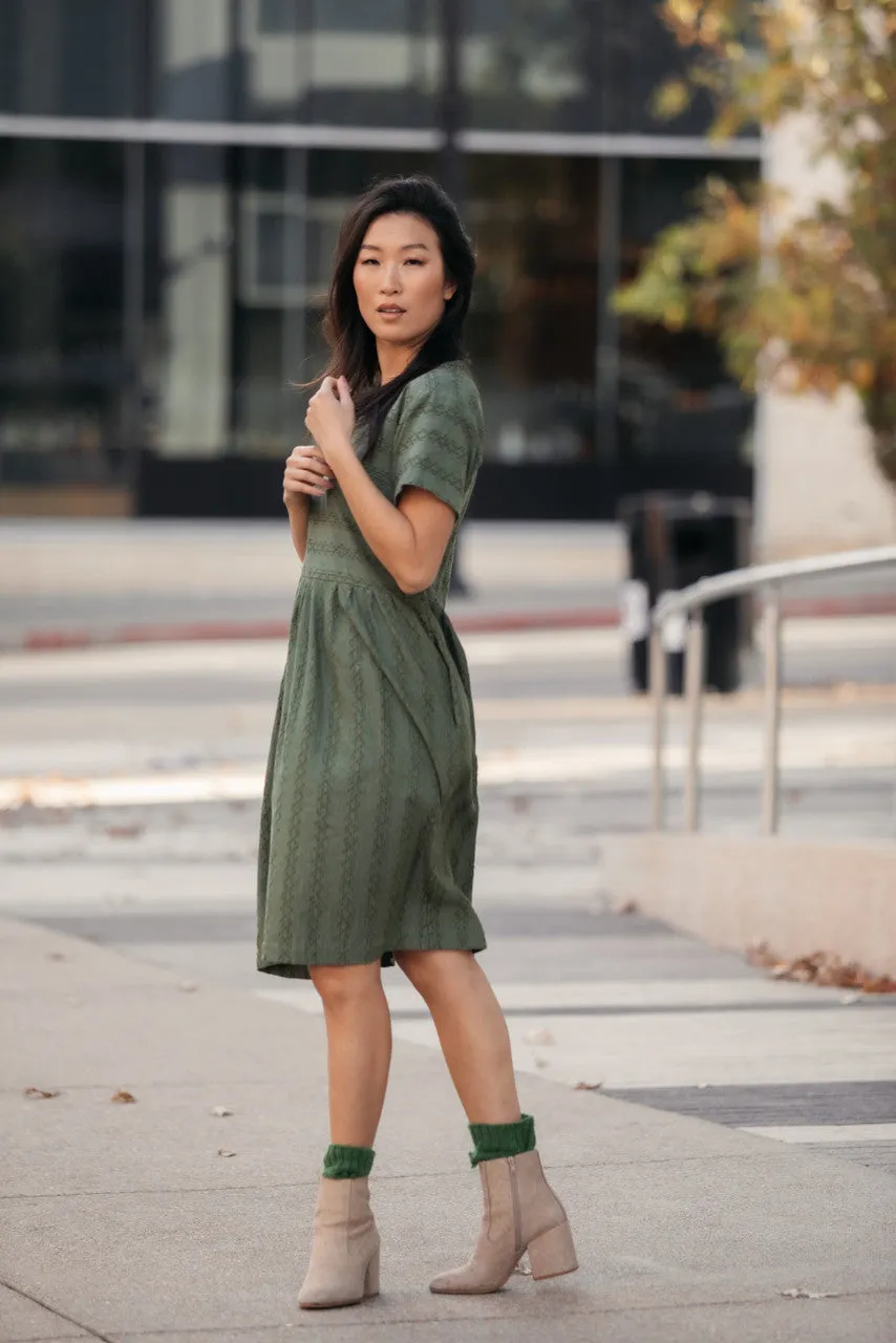 Eloise Handwoven Cotton Dress in Green Check - S, XL and XXL