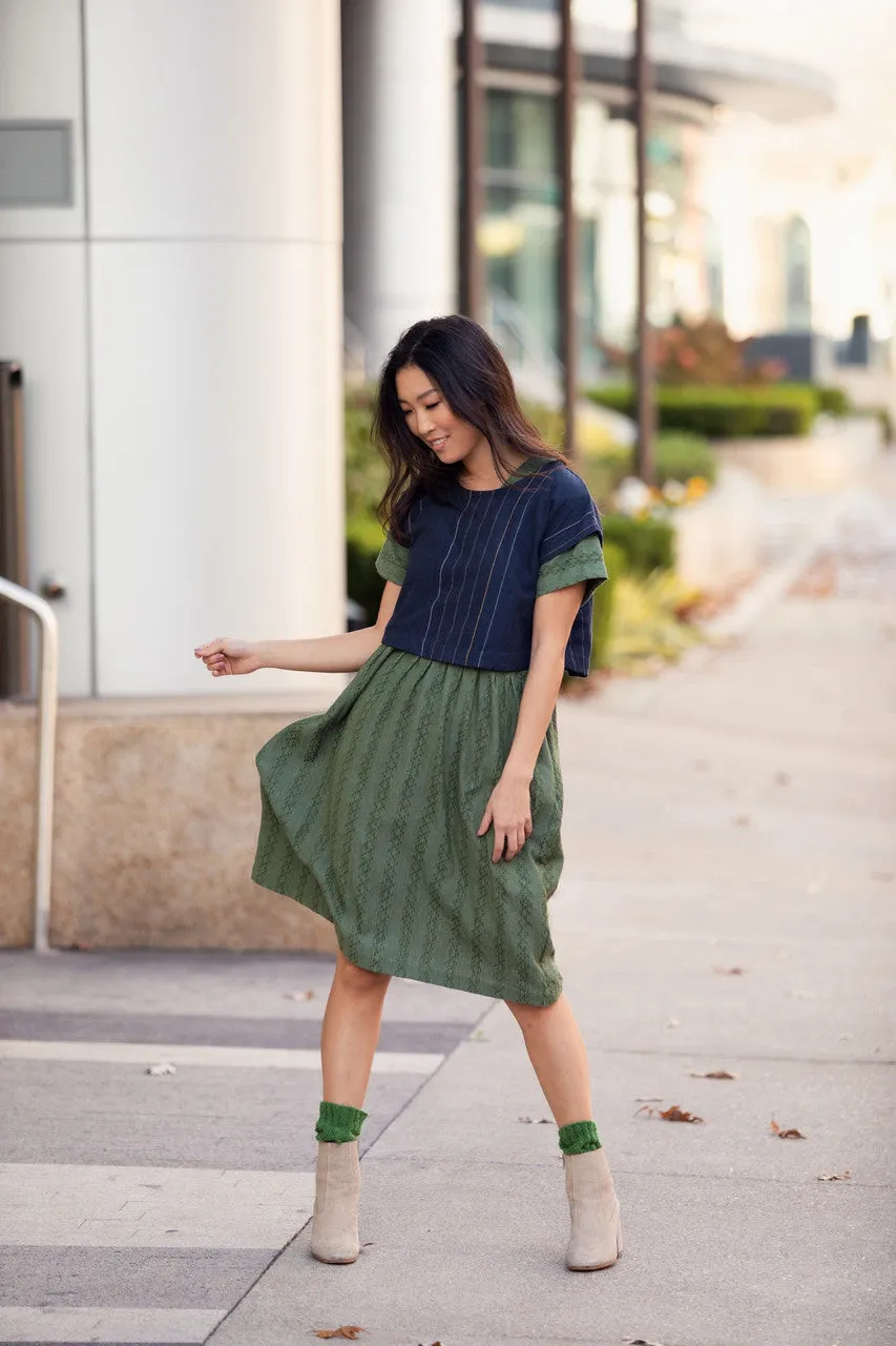 Eloise Handwoven Cotton Dress in Green Check - S, XL and XXL