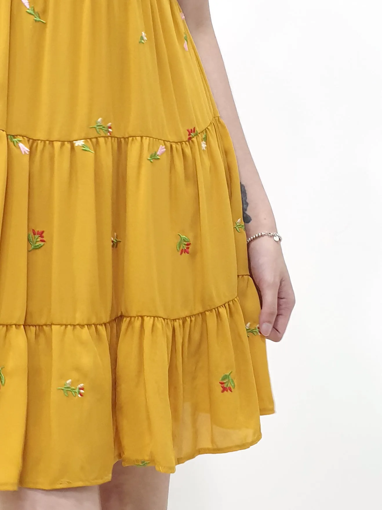 Embroidered Frills Babydoll Dress - Mustard (Non-returnable)