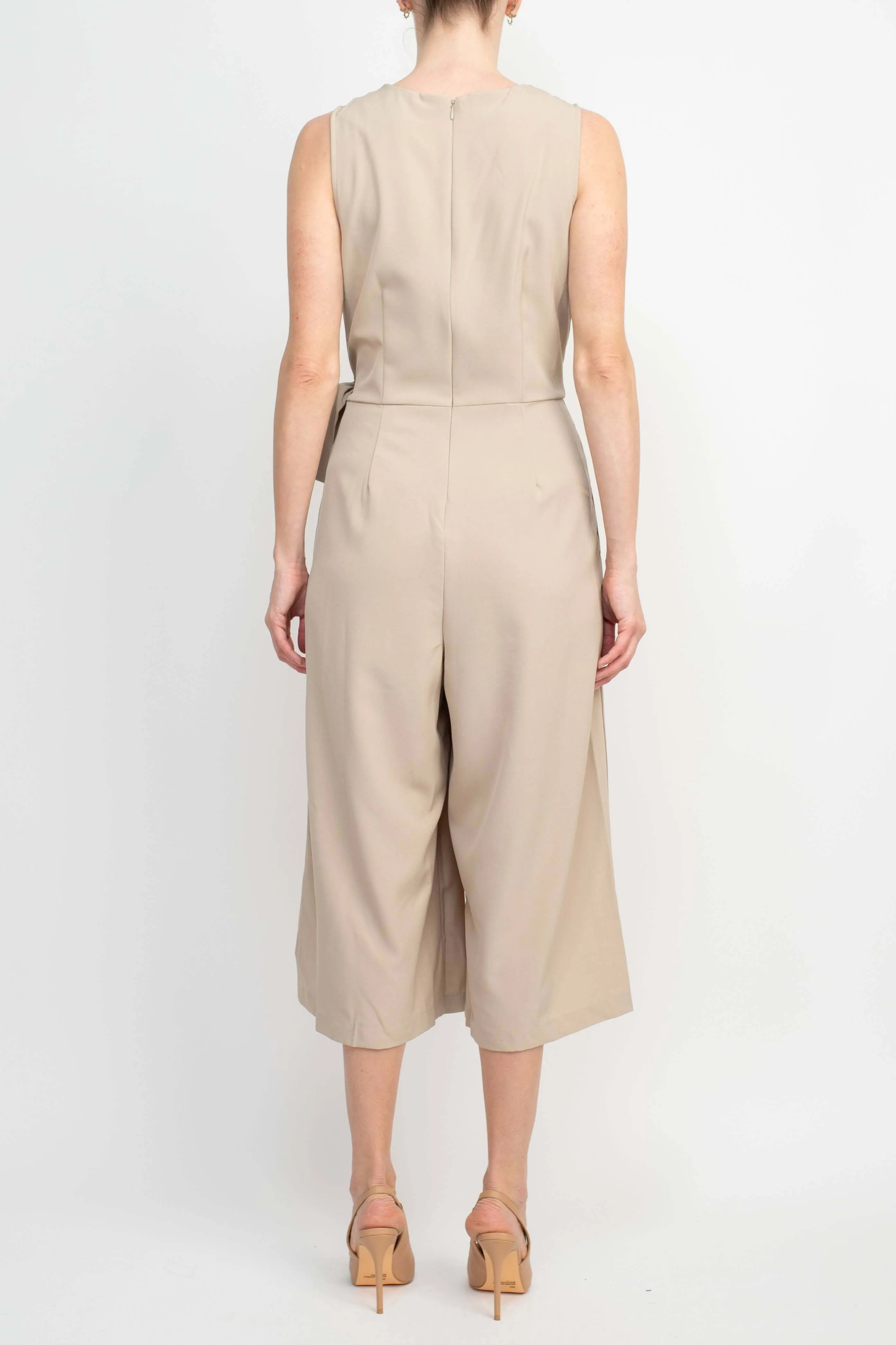 Emma & Michele V-Neck Sleeveless Tie Side Solid Pockets Crepe Jumpsuit