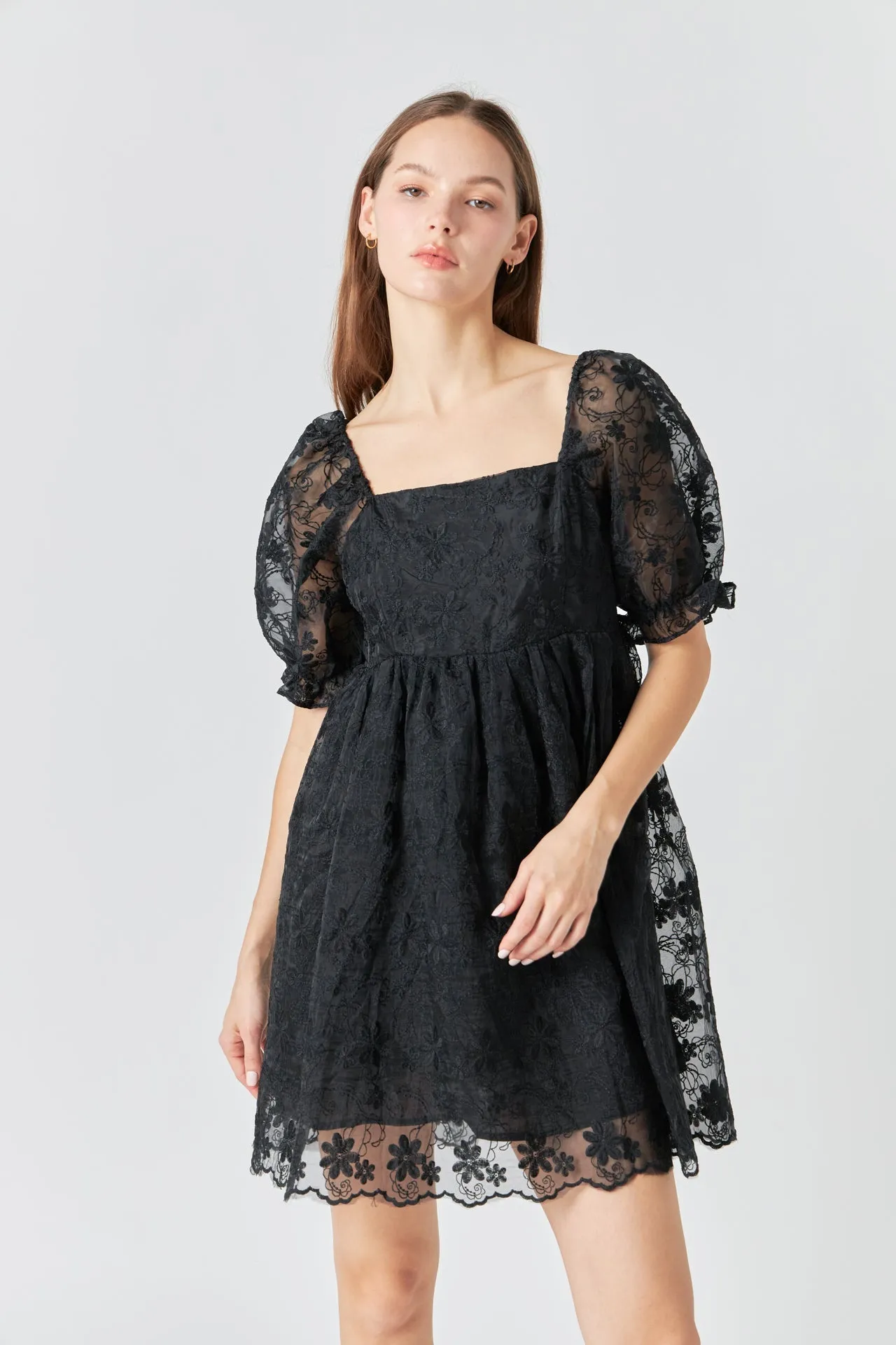 Endless Rose - Floral Embroidery Babydoll Dress