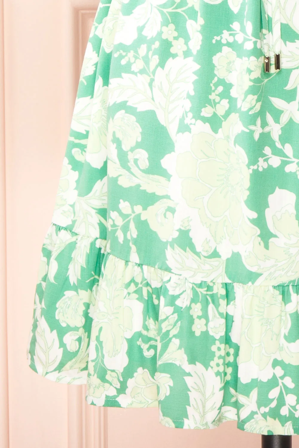 Esadora | Short Green Floral Dress w/ Bows