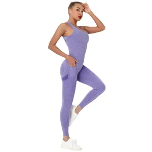 European and American Seamless Sexy Peach Hip Pocket Yoga Bodysuit Quick-Drying Fitness Sports Back Shaping Yoga Clothes One-Piece