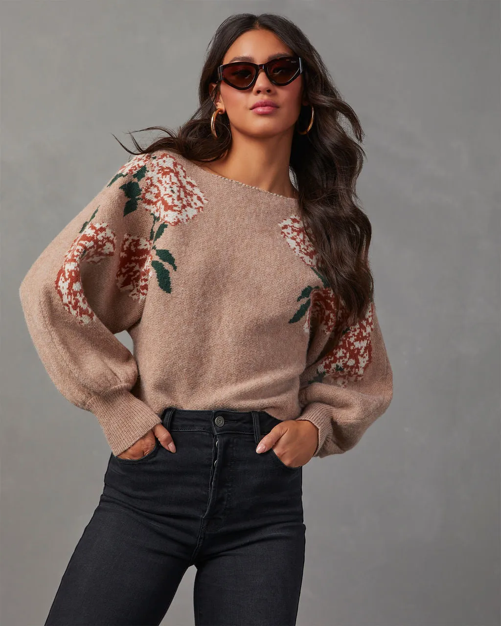 Fall Roses Floral Pullover Sweater