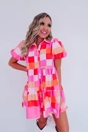 Festive Plaid Babydoll Dress - Pink/Multi