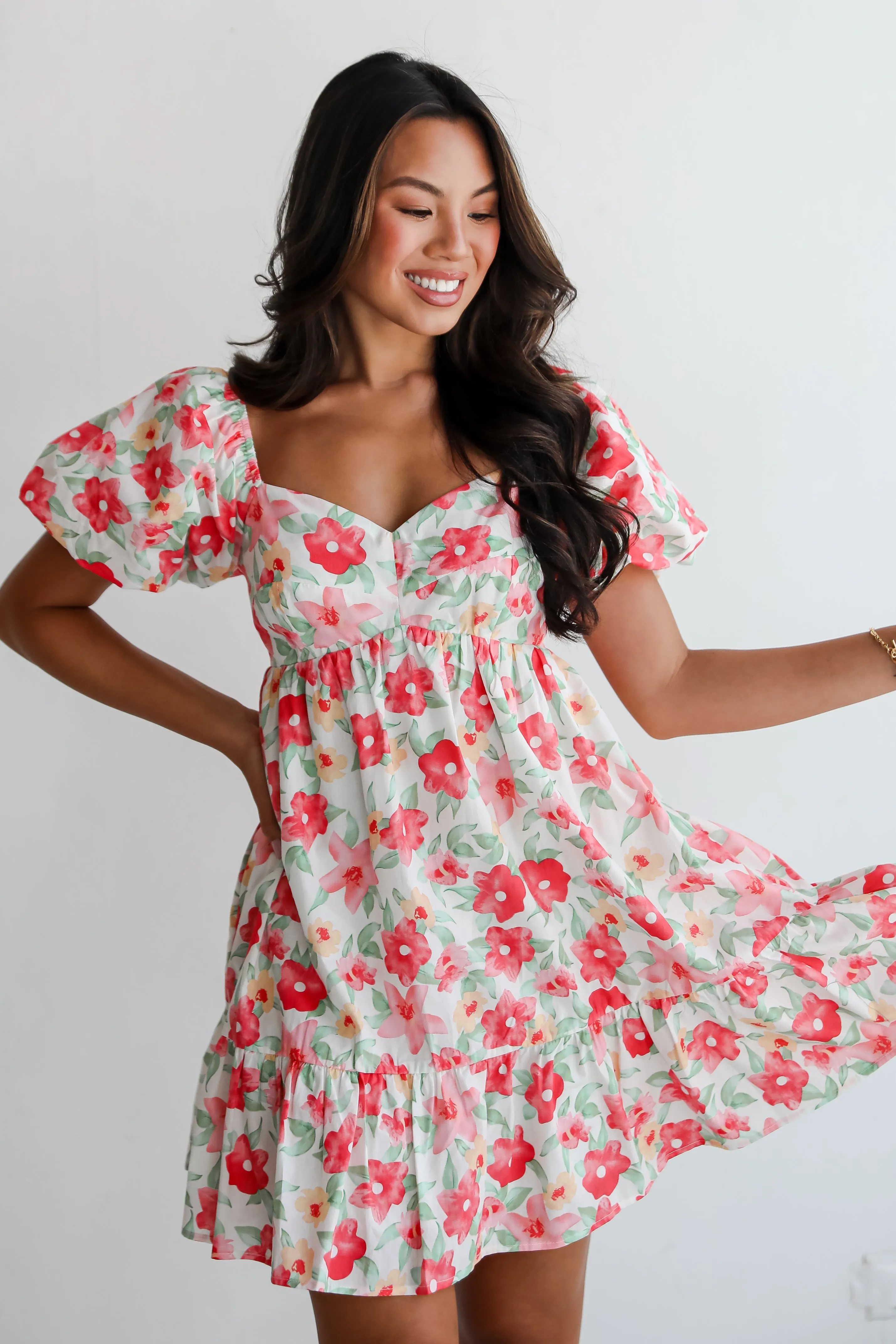 FINAL SALE - Cutest Design White Floral Babydoll Mini Dress