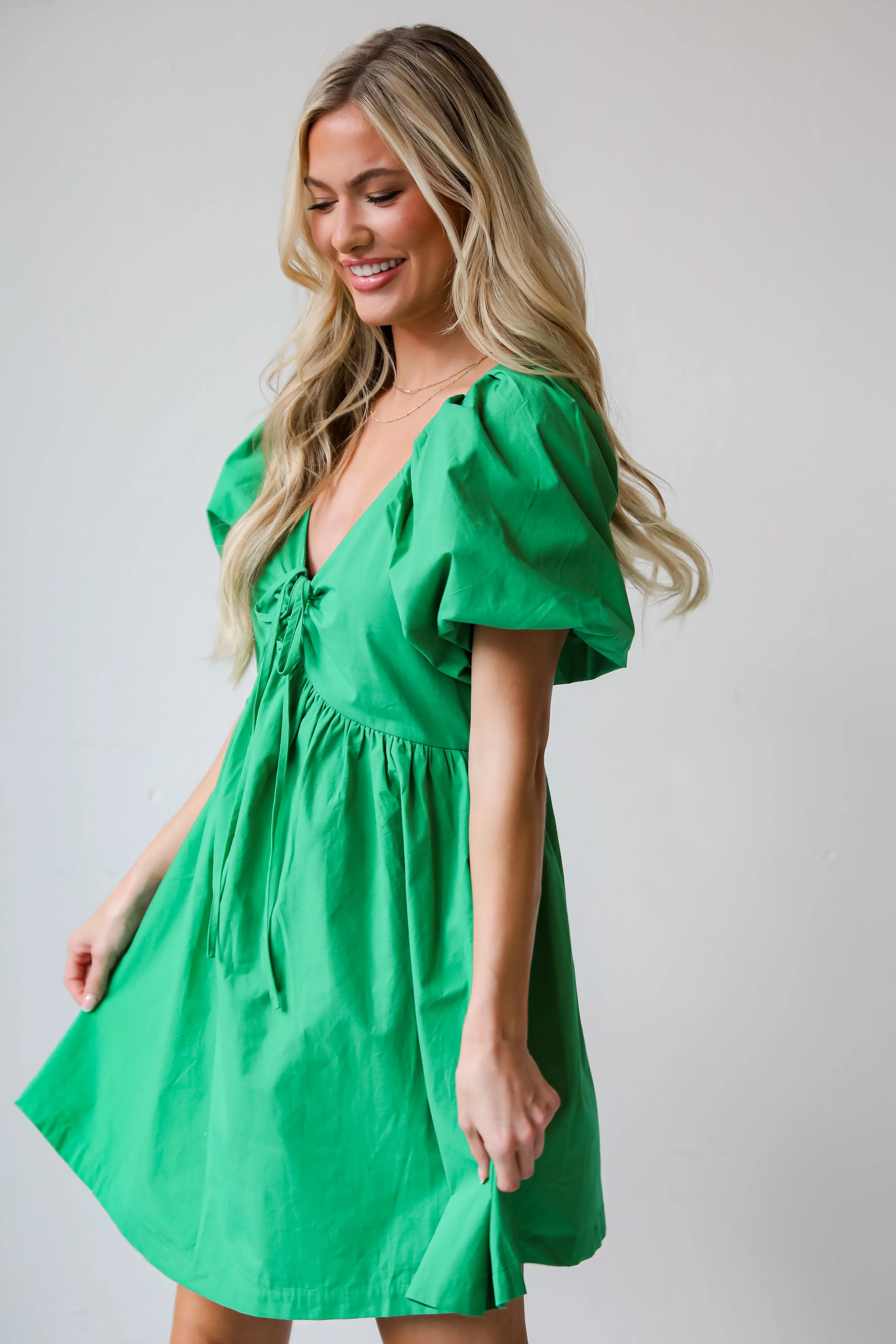 FINAL SALE - Lovable Mindset Kelly Green Babydoll Mini Dress