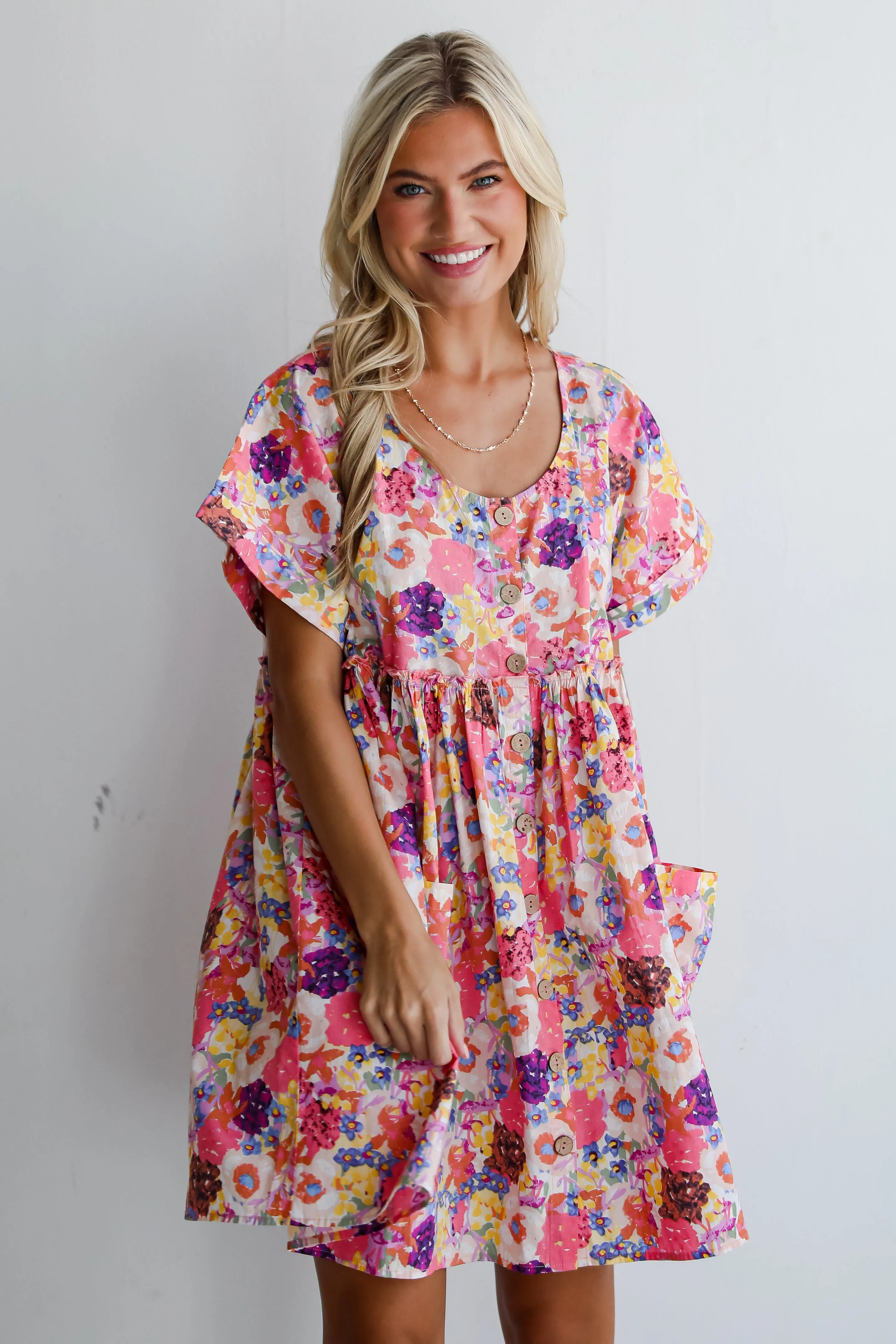 FINAL SALE - Lovely Muse Pink Floral Babydoll Mini Dress