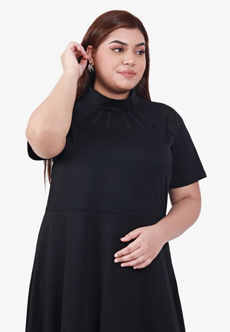 Fiona Asymmetrical Mesh Short Sleeve Dress - Black