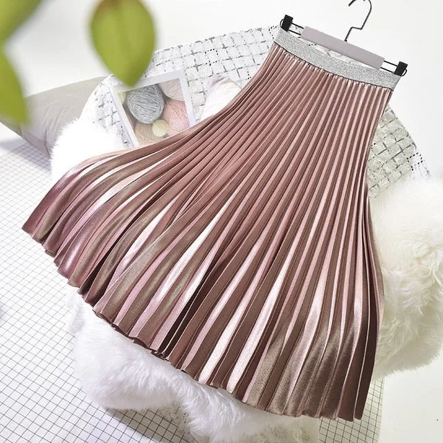 'Fiona' Metallic Pleated Skirt