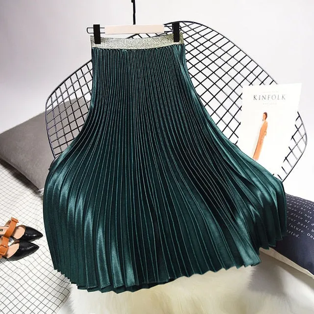 'Fiona' Metallic Pleated Skirt