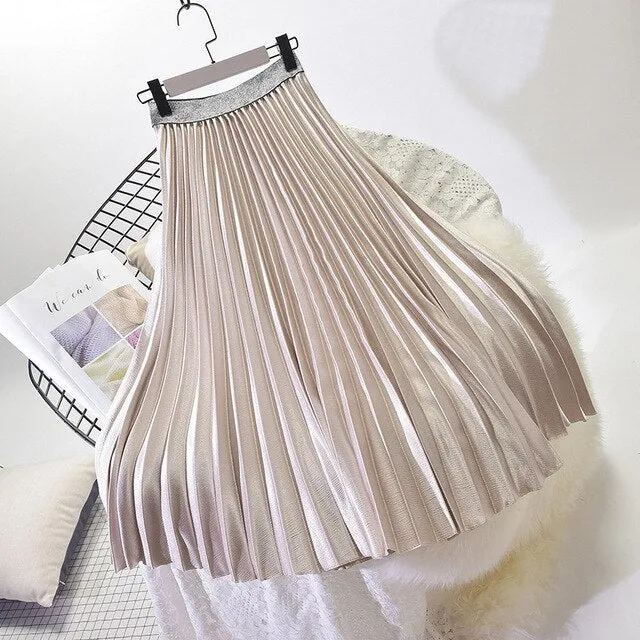 'Fiona' Metallic Pleated Skirt