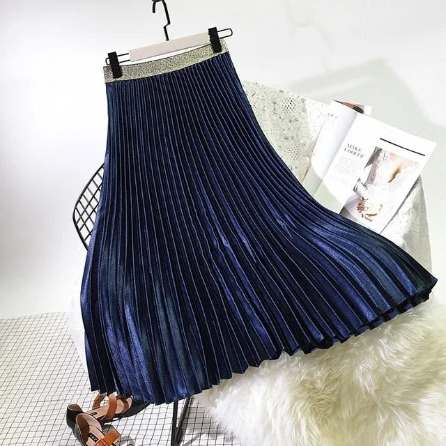 'Fiona' Metallic Pleated Skirt