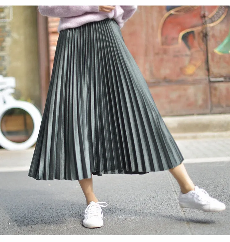 'Fiona' Metallic Pleated Skirt