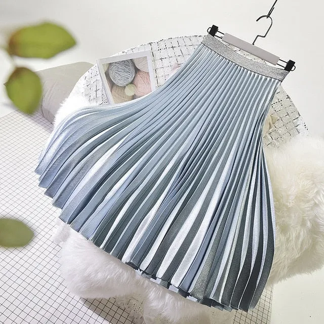 'Fiona' Metallic Pleated Skirt