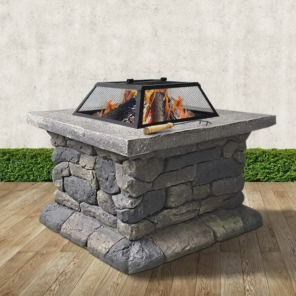 Fire Pit Outdoor Table Charcoal Heating Fireplace Garden Firepit Heater Square