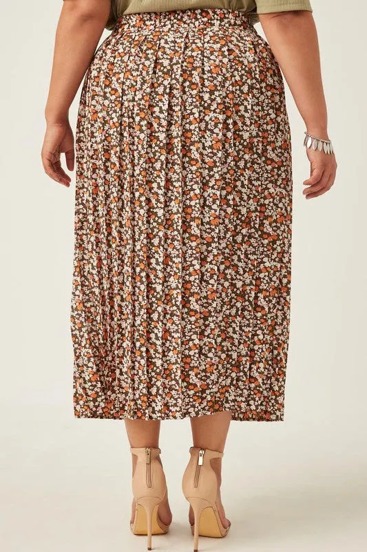 Floral Button up Pleated Skirt - EX