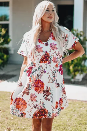 Floral Cuffed Short Sleeve Babydoll Dress