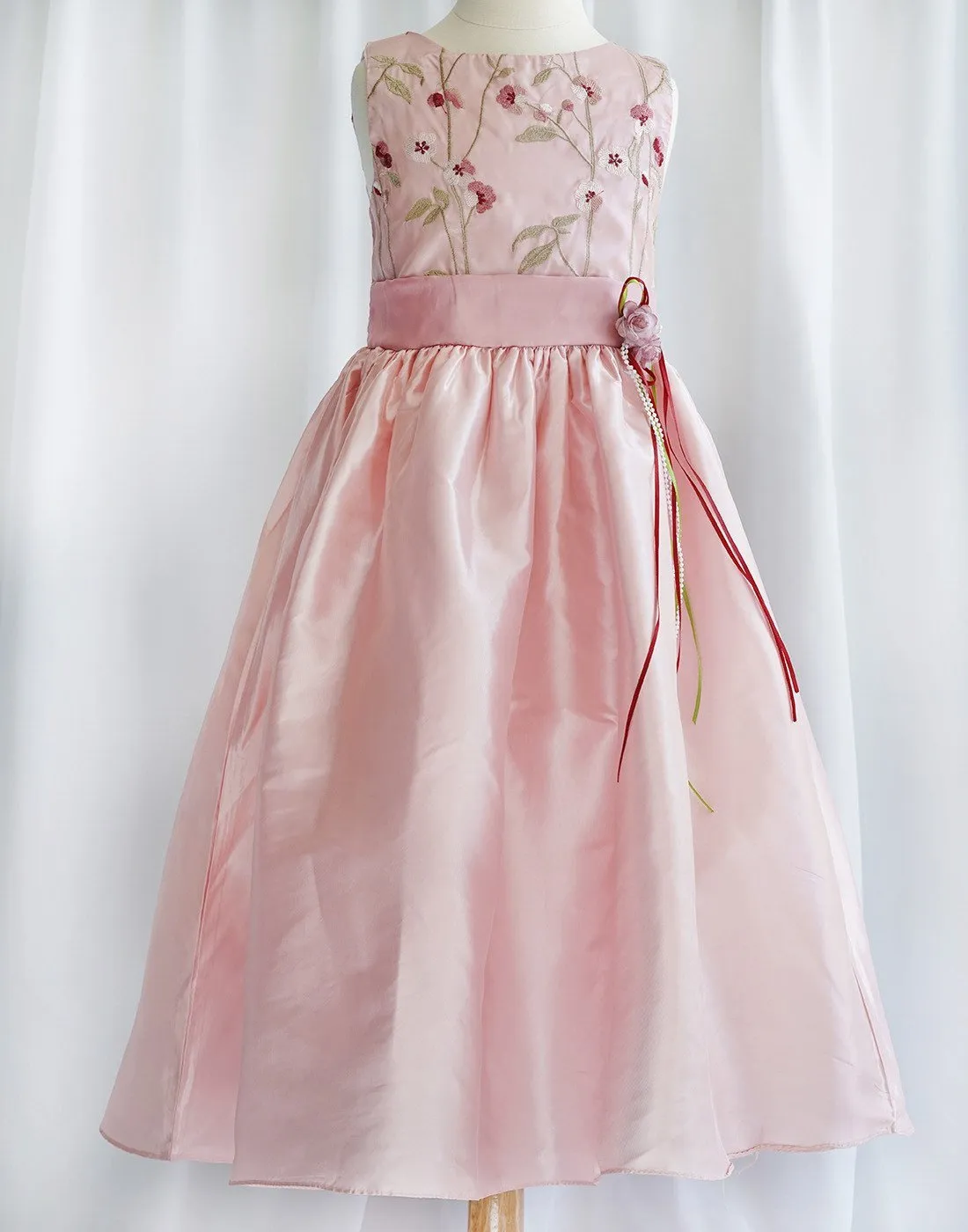 Flower-patterned Organza Overlay Dress - Rose - Blush