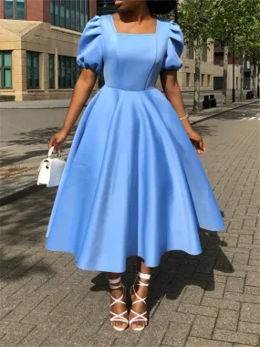 Flytonn-Graduation Gift Back to School Season Summer Vacation Dress Spring Outfit Short Sleeve Pleated Solid Color Large Skirt Evening Dress Dress