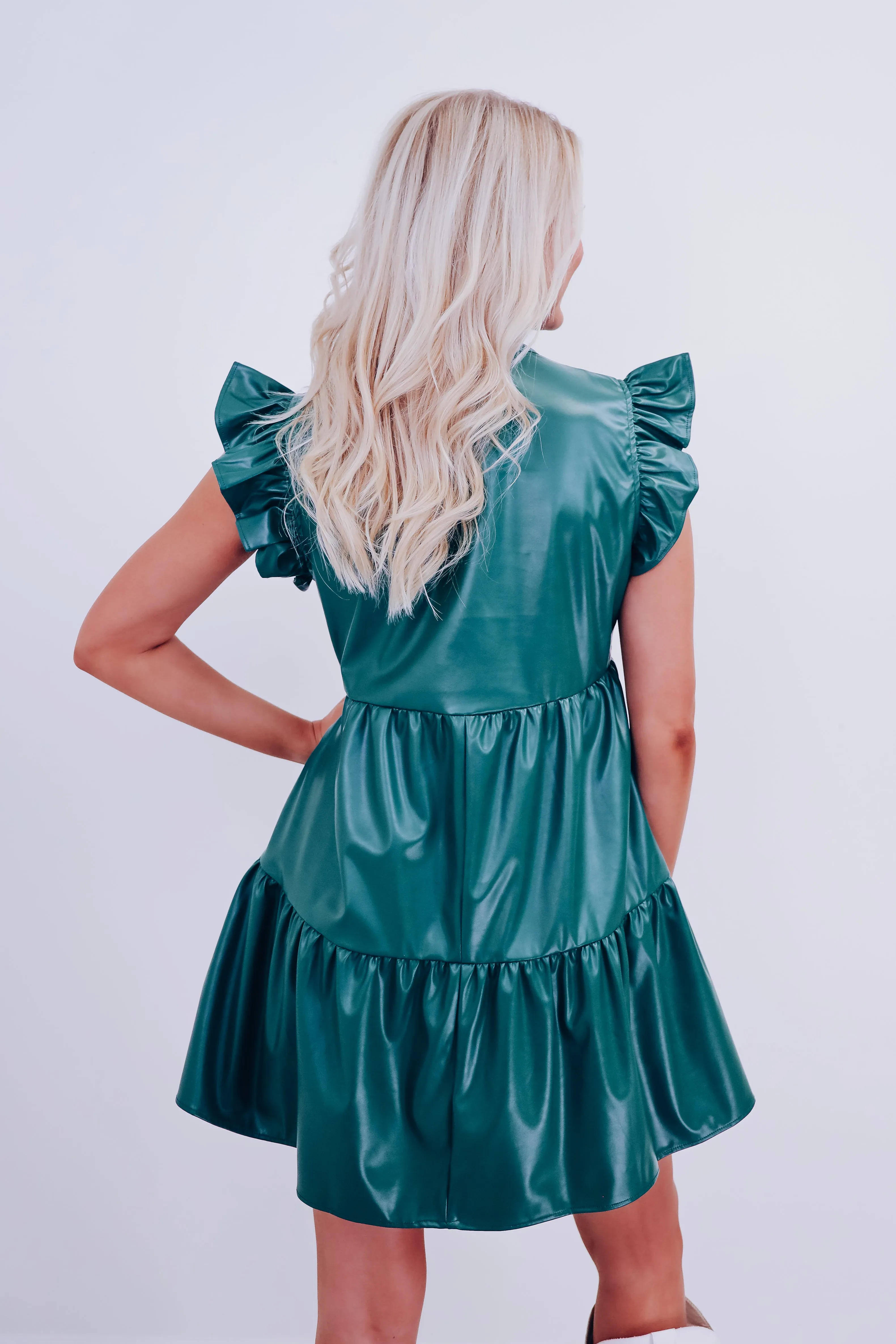 Frisco Faux Leather Babydoll Dress - Green