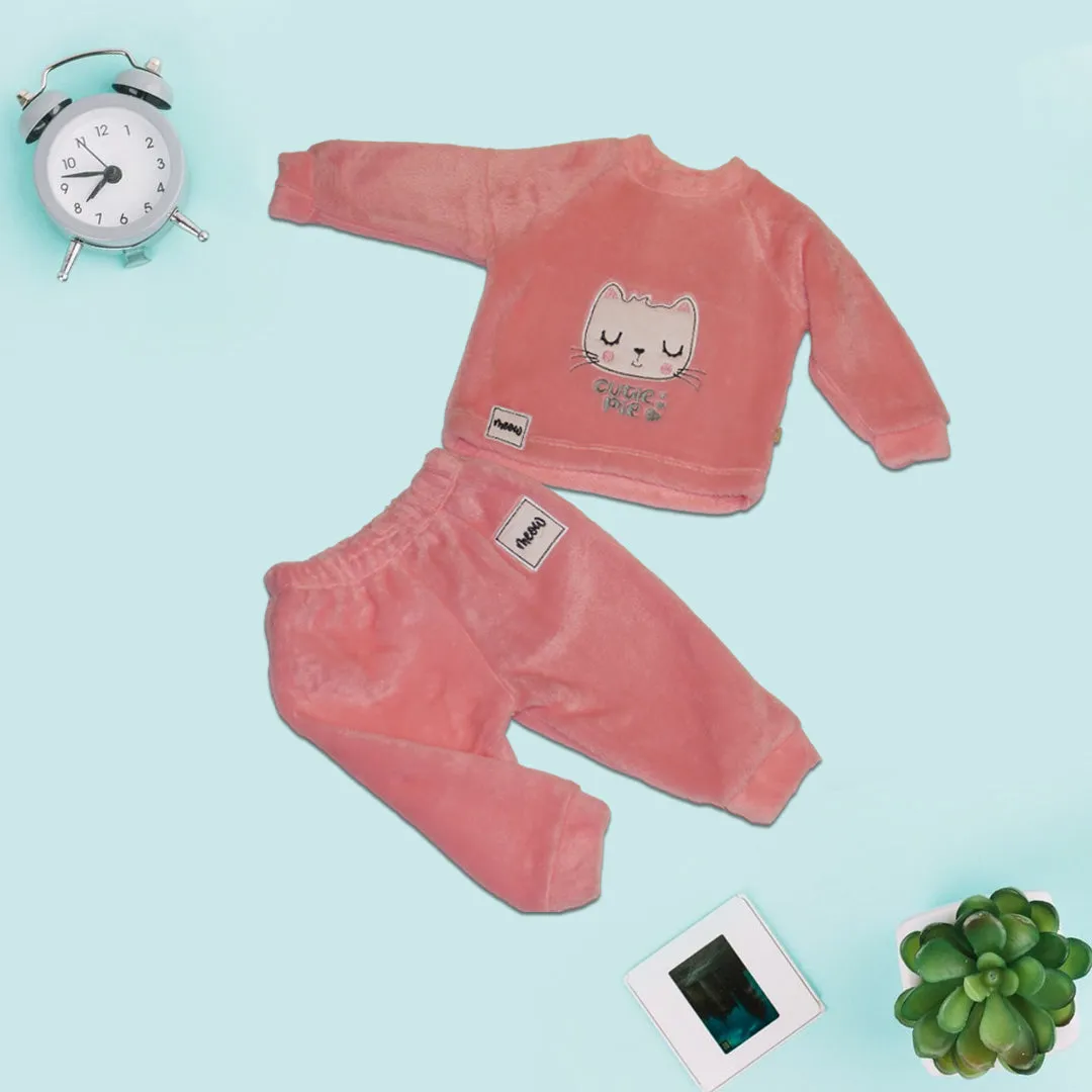 Full Sleeves Sweatshirt and Joggers with Bear Graphics - Light Pink and Navy Blue