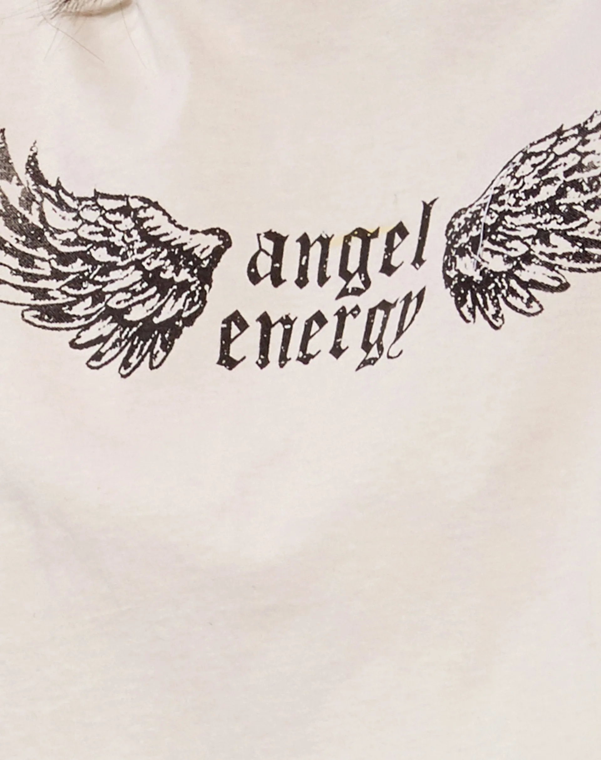 Georgi Cropped Tee in Stone 'Angel Energy' Wings