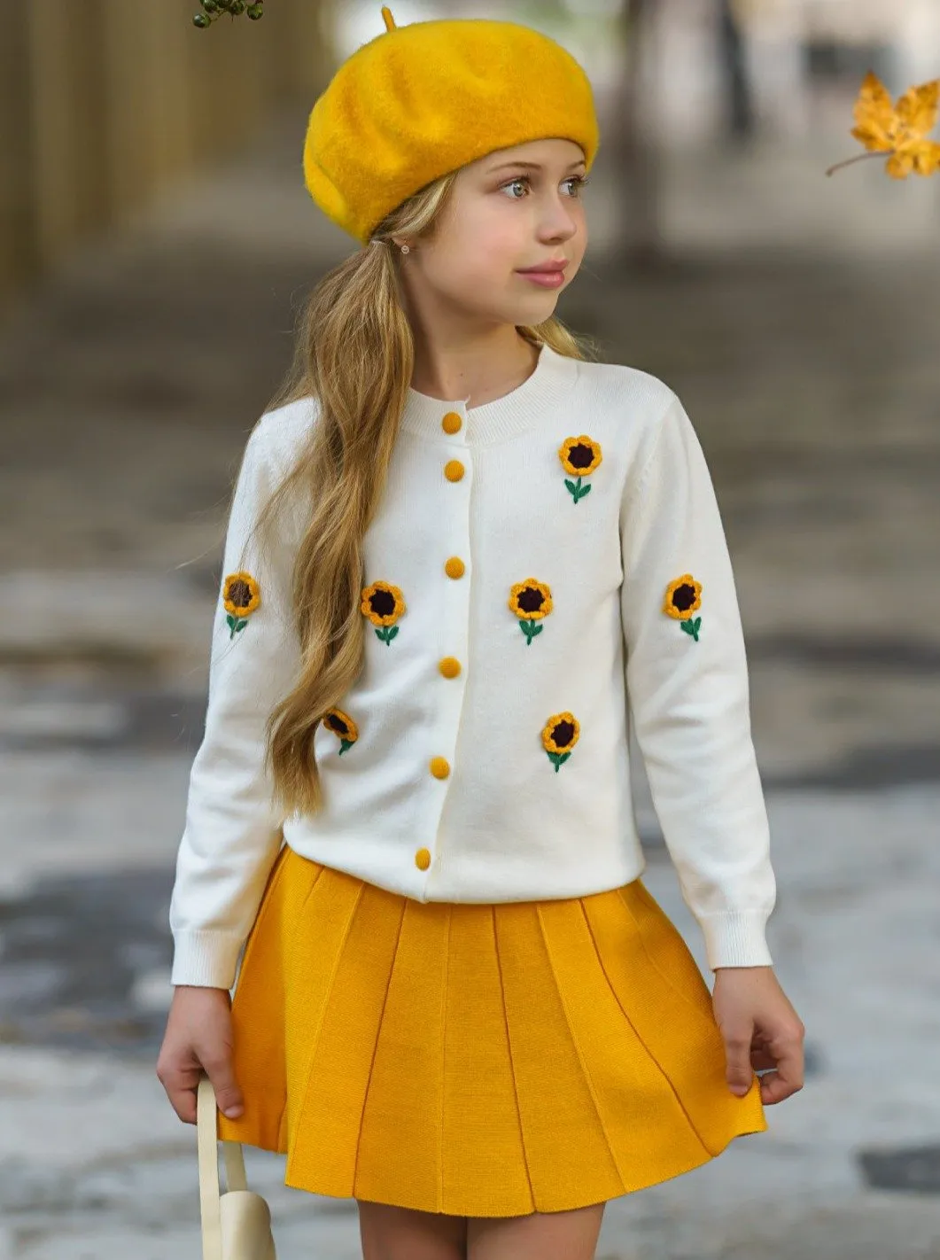 Girls A Day in the City Knit Cardigan and Pleated Skirt Set