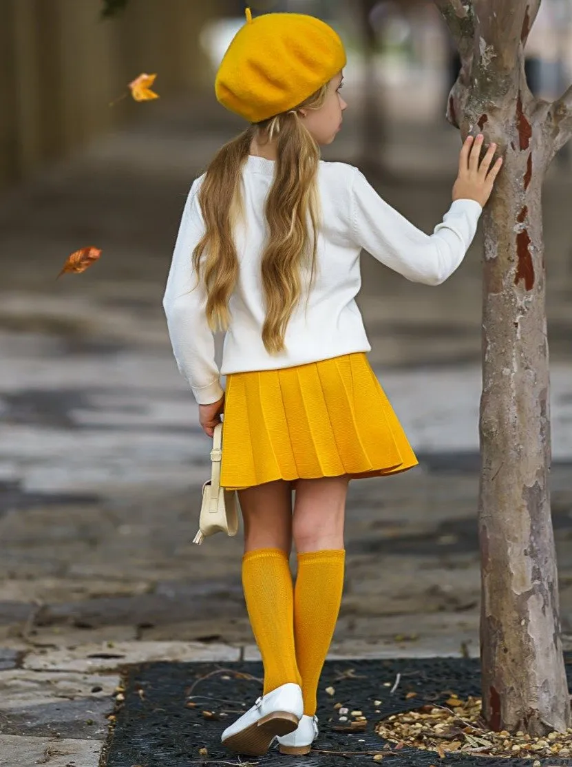 Girls A Day in the City Knit Cardigan and Pleated Skirt Set