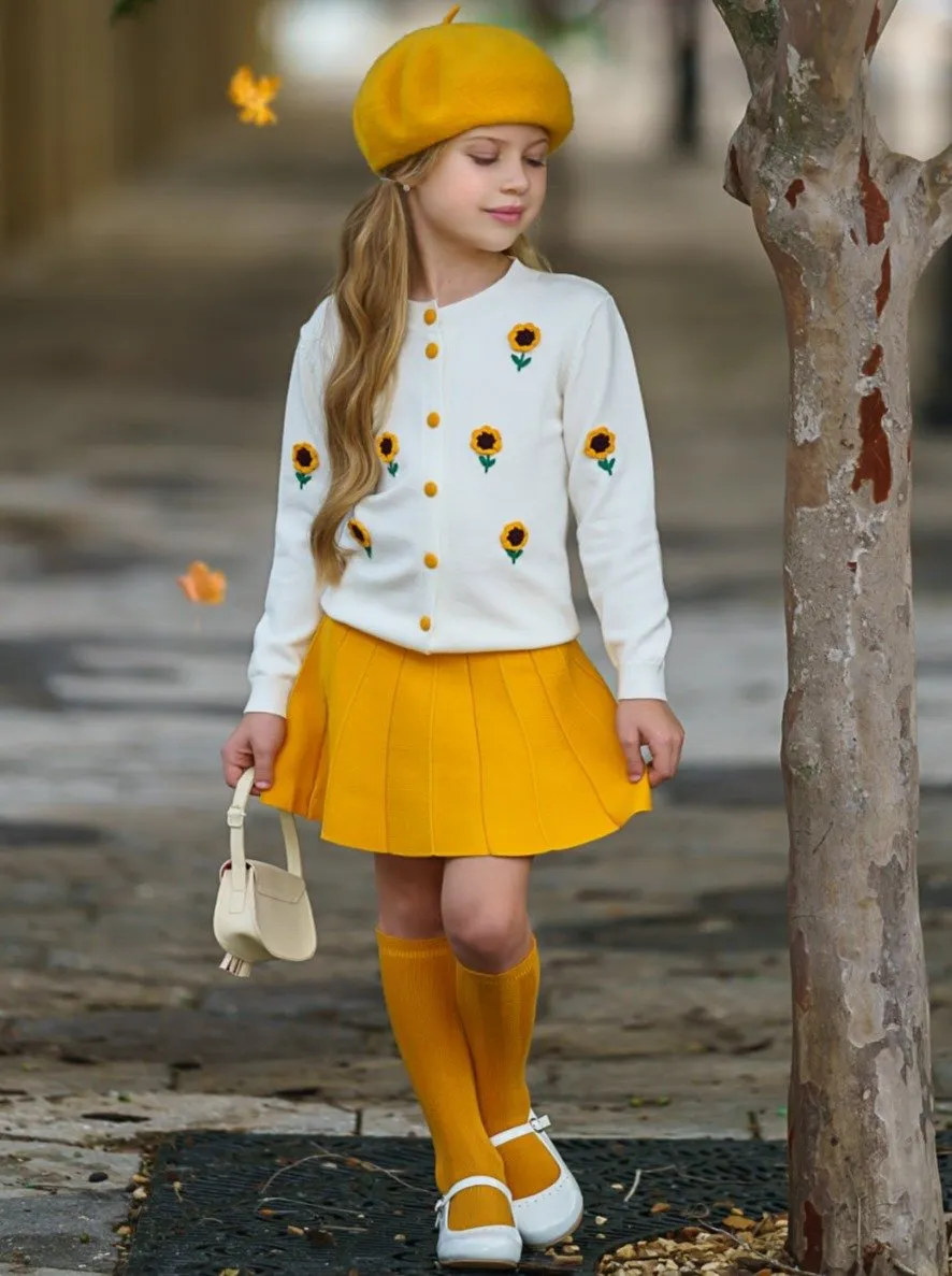 Girls A Day in the City Knit Cardigan and Pleated Skirt Set