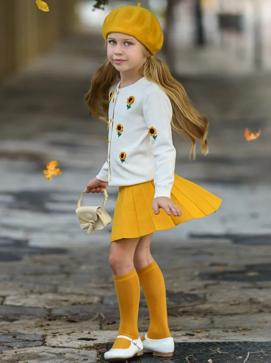 Girls A Day in the City Knit Cardigan and Pleated Skirt Set