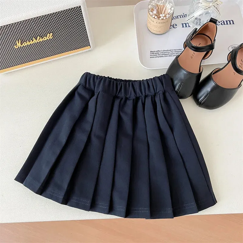 Girls‘ Skirt 2023 Summer Spring Autumn Solid Color White Grey Black Academic Style Sweet Cotton Versatile