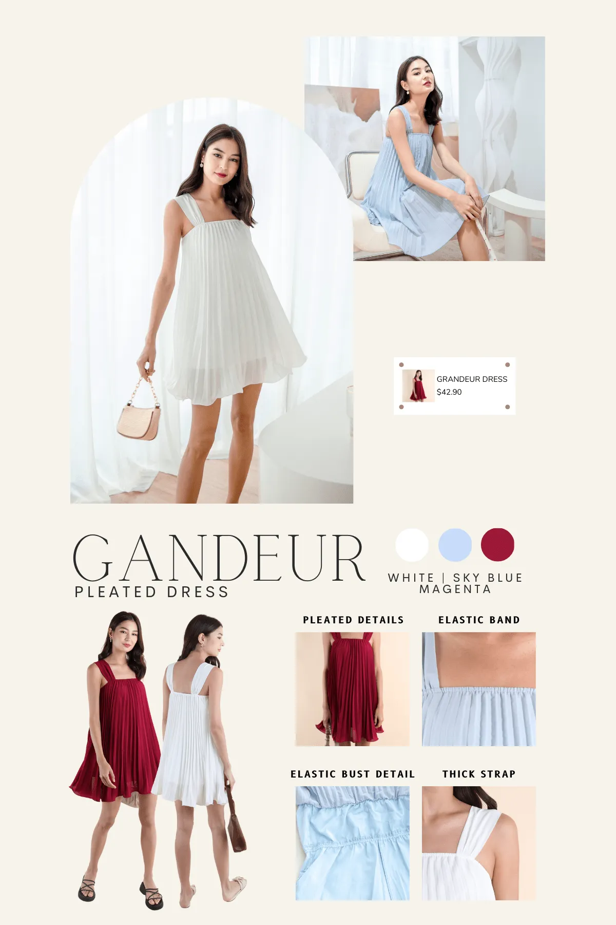 GRANDEUR PLEATED DRESS IN WHITE