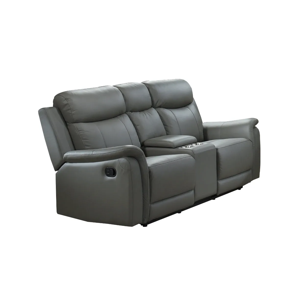 Grey Leather Reclining Loveseat