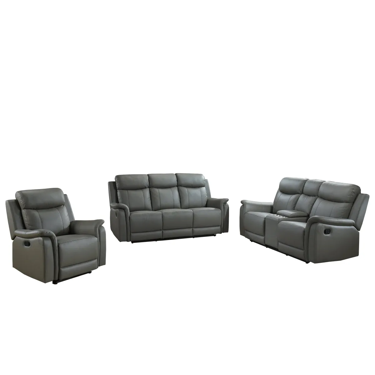 Grey Leather Reclining Loveseat