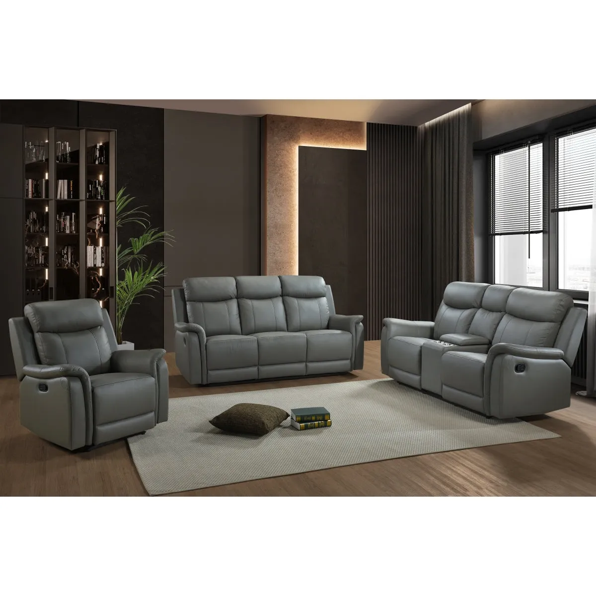 Grey Leather Reclining Loveseat