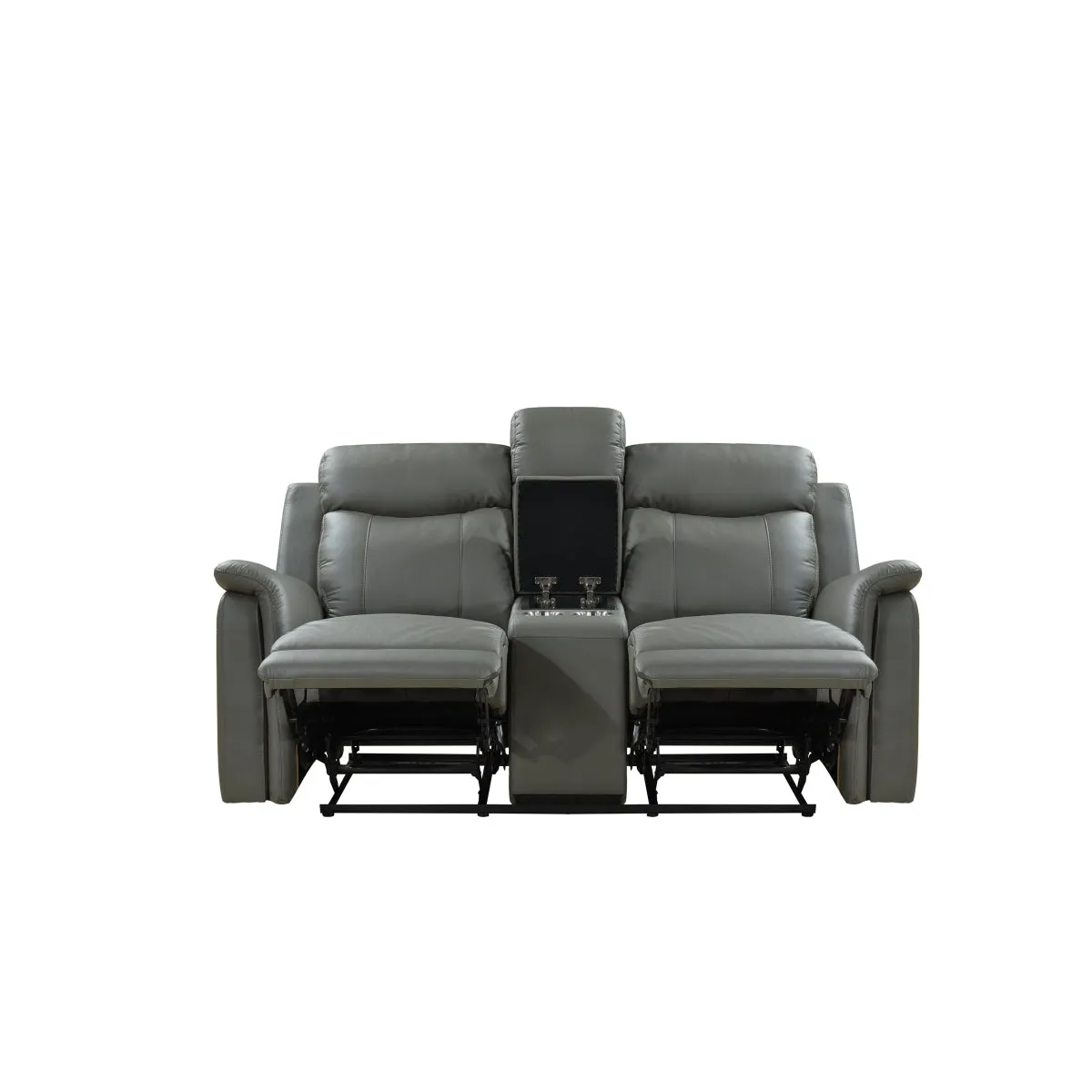 Grey Leather Reclining Loveseat