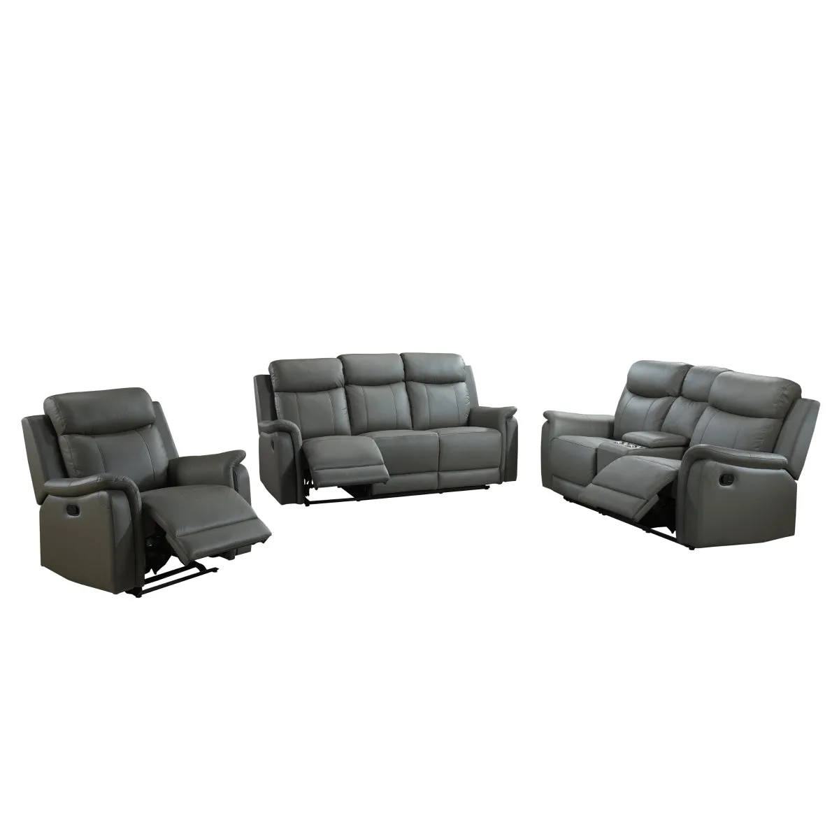 Grey Leather Reclining Loveseat