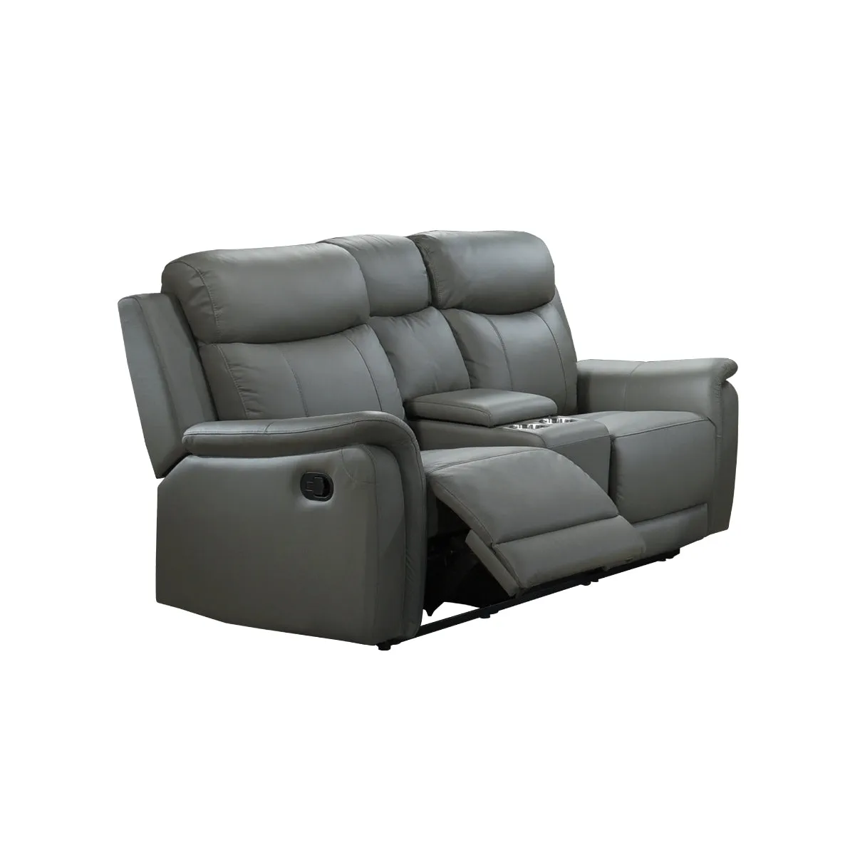 Grey Leather Reclining Loveseat