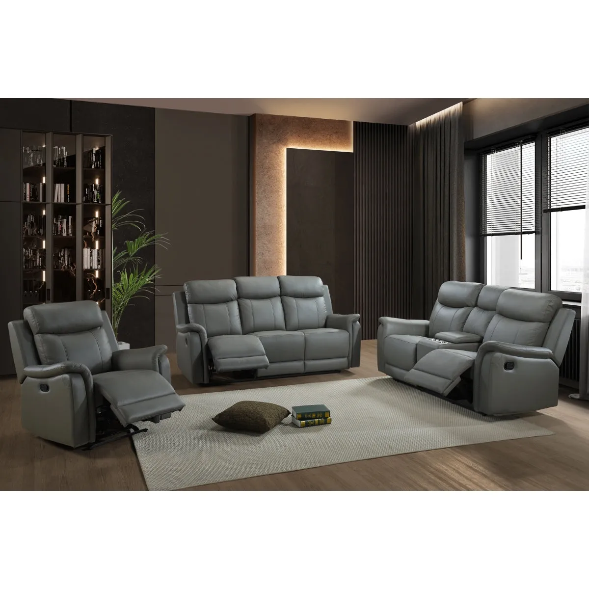 Grey Leather Reclining Loveseat