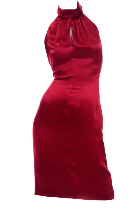 Guy Laroche Red Silk Charmeuse Halter Evening Dress