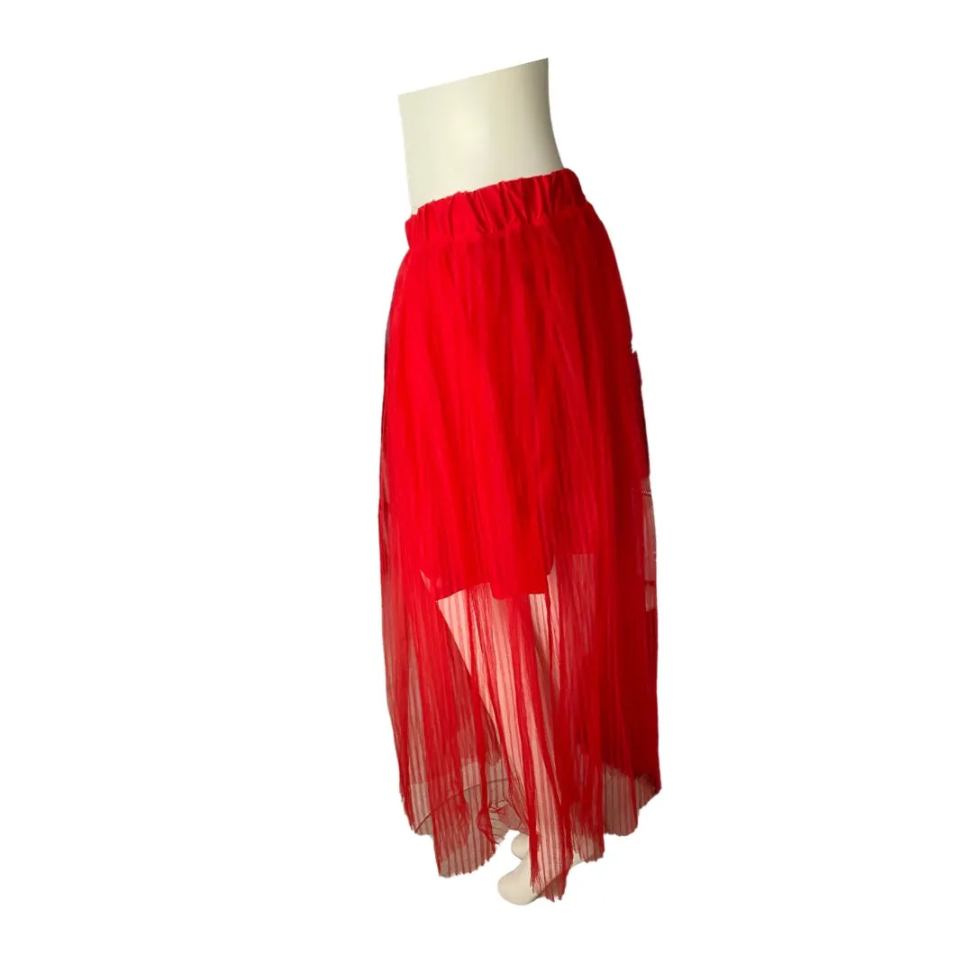 H&M Tulle Pleated Midi Skirt Red SIZE 14